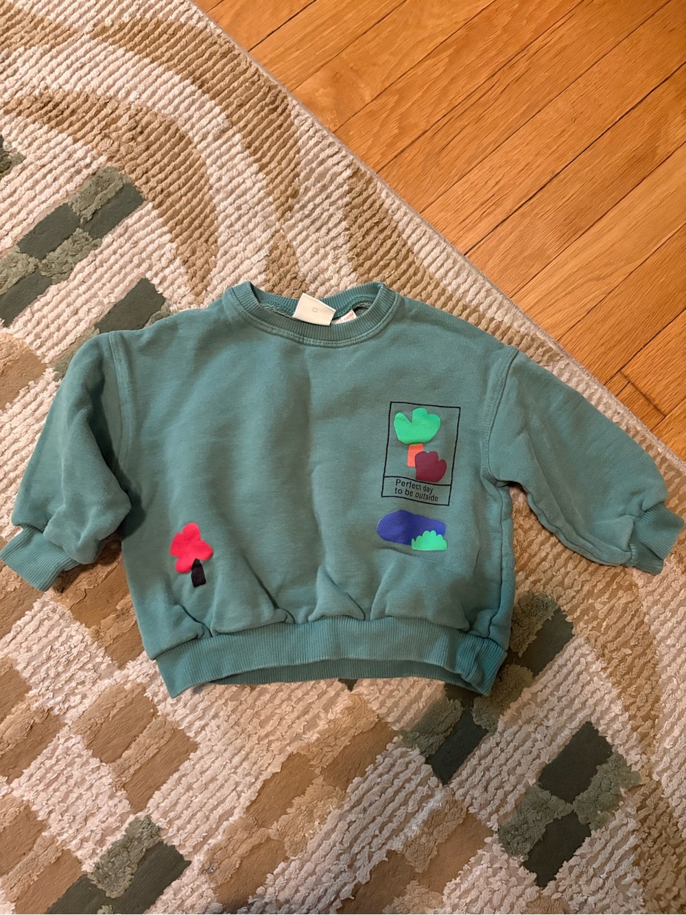 Zara Teal Pullover Sweatshirt with Colorful Heart & Cloud Appliques